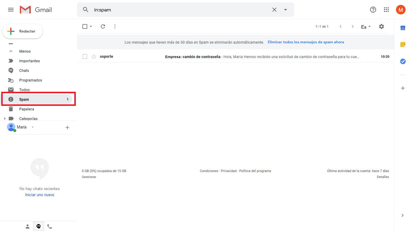 Configurar el filtro de Gmail para que los correos llegan a Spam y no son, entren en nuestra de